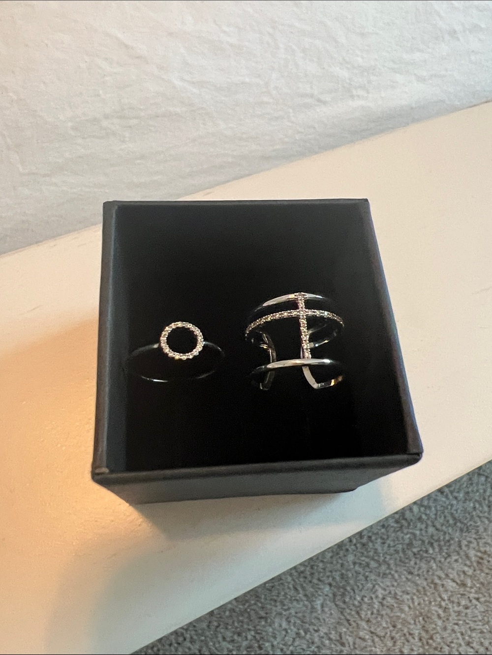 Silver Crystal Circle and Cross Ring Set - Women's Jewelry
